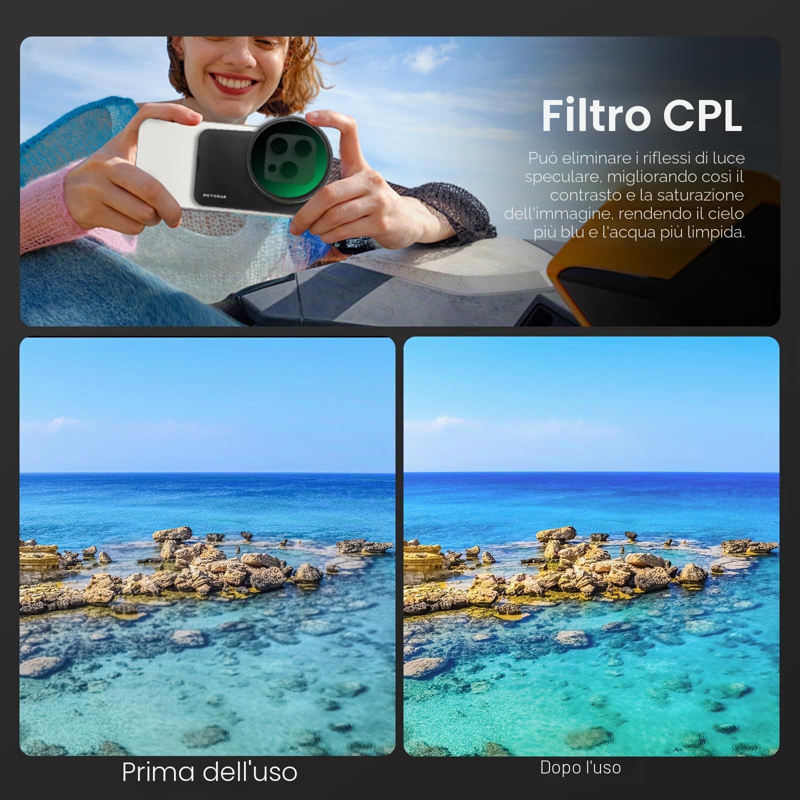 REYGEAK Filtro CPL per iPhone Magsafe, filtro ultra sottile per obiettivo fotocamera da 67 mm, telaio filtro magnetico con 6,7 pollici per iPhone 16/15/14/13/12/Pro Max