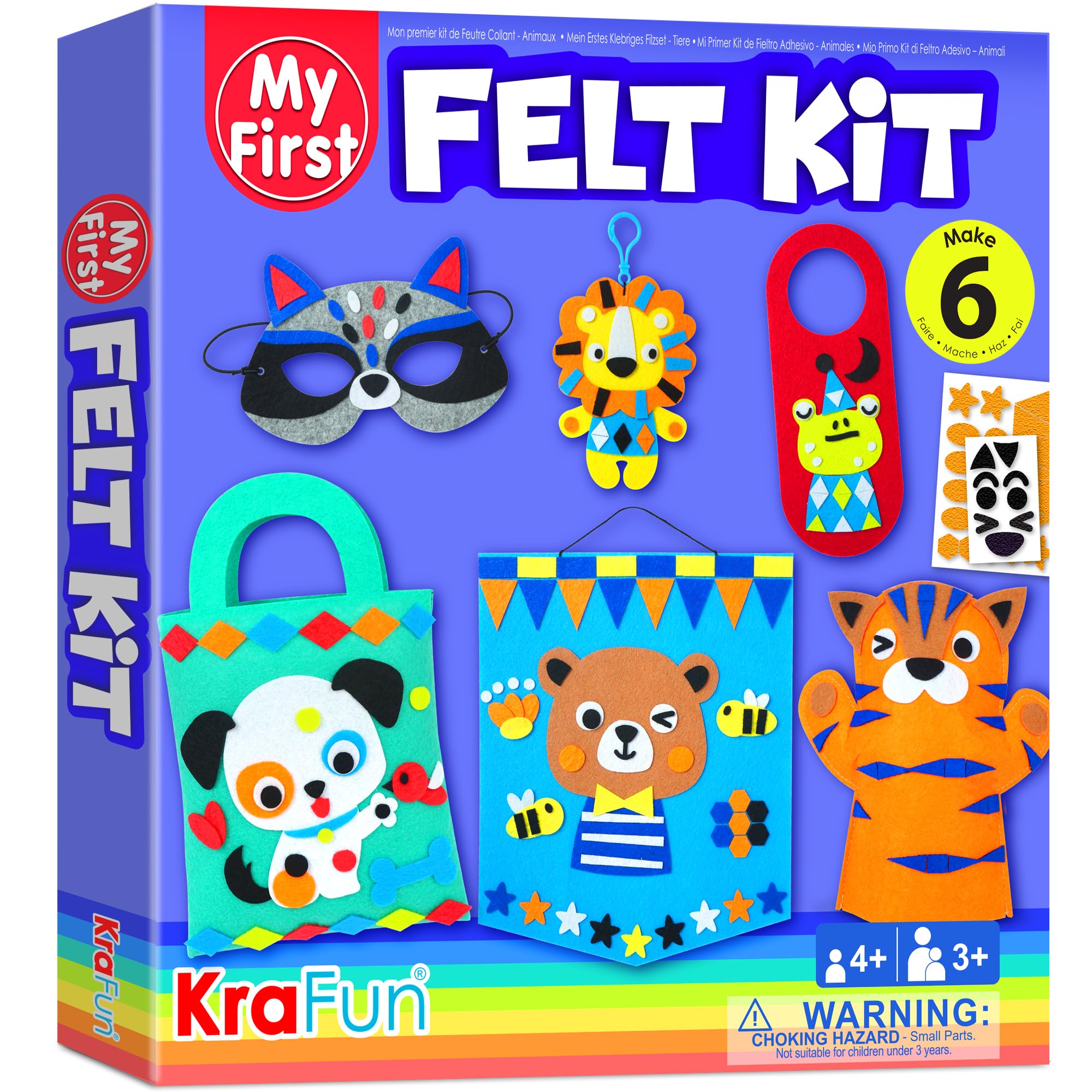 KRAFUN My First Felt Kit Animal Craft Kit for Kids and Toddlers, Boys and Girls Age 3-8 Years Old, Include 6 DIY Handmade Arts and Crafts Projects, Activities Supplies Box Preschool Creative Toys