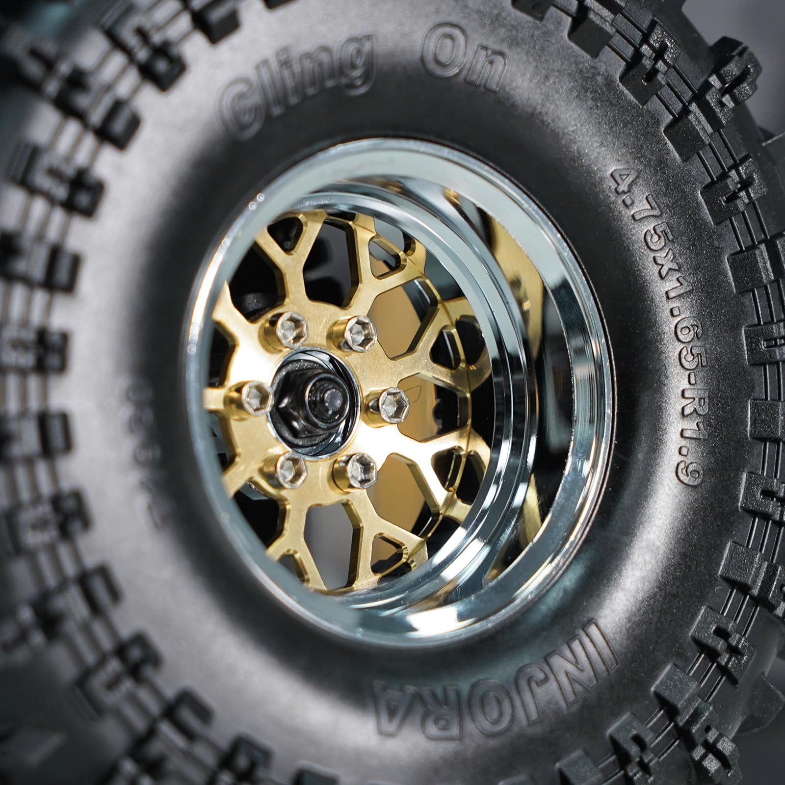 INJORA - Jantes Beadlock ModuWheel 1.9" en Laiton et Aluminium à Déport Négatif de -9,65mm pour Amélioration des RC Crawlers 1/10 (1904SR)