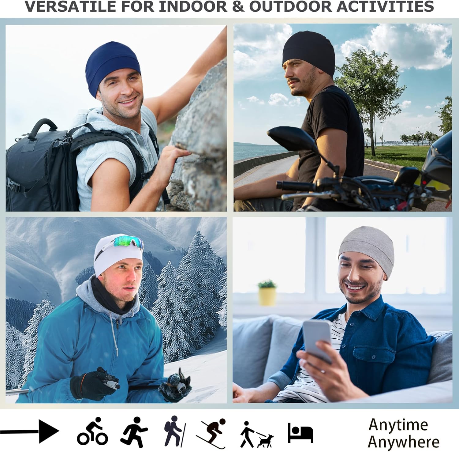 Cotton Skull Cap, Skull Caps for Men Women, 2-Pack Lightweight Beanie Cycling Breathable Helmet Liner Sleep Hats - Image 6