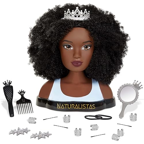 Naturalistas Liya Platinum Crown and Coils Fashion Styling Head, 4A Textured Hair, 19 Accessories, Designed and Developed