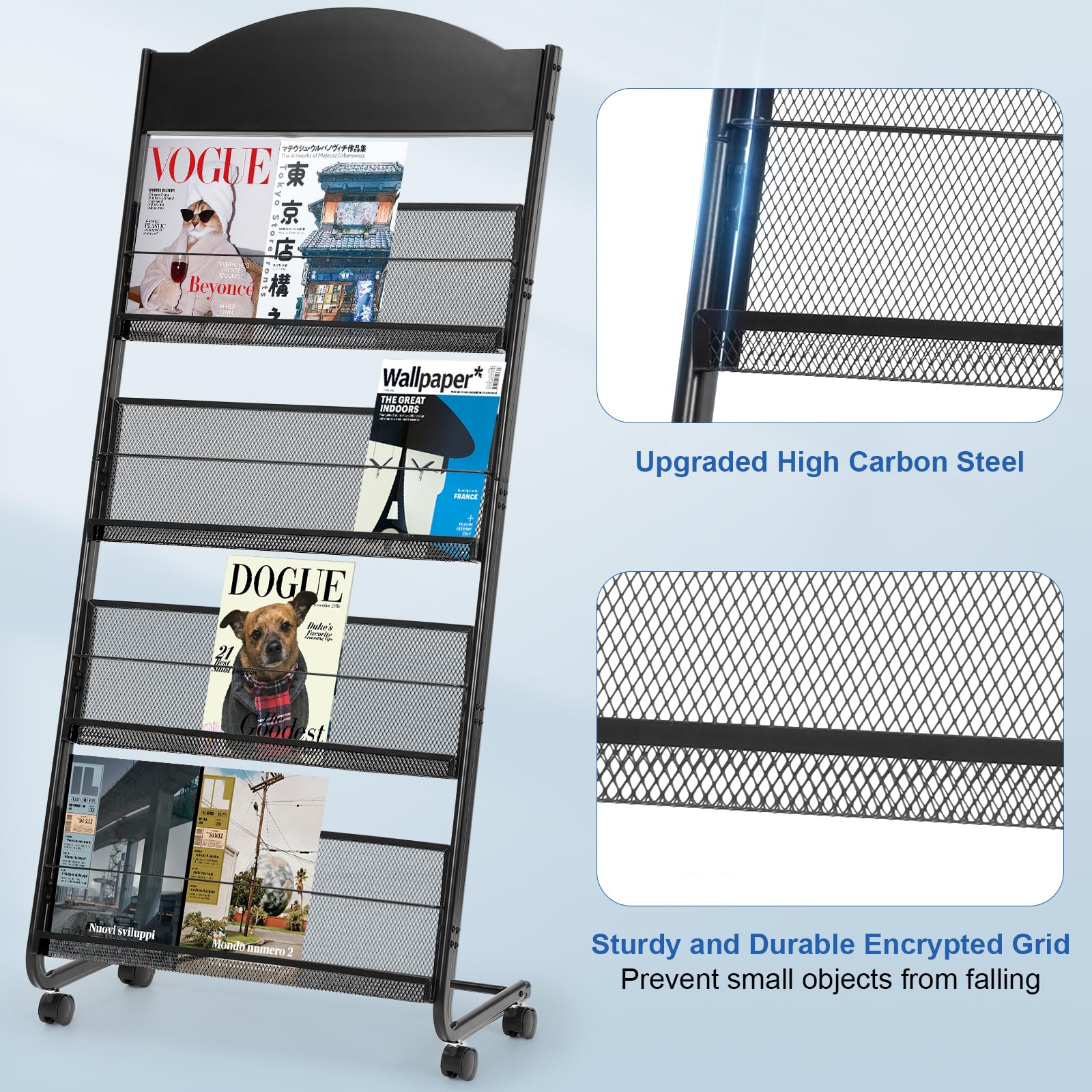 Bodenstehendes Magazin-Rack Magazin-Ständer, 4-Fach Zeitschriften-Displayständer für Ausstellungen, Schulen, Geschäfte (Schwarz)