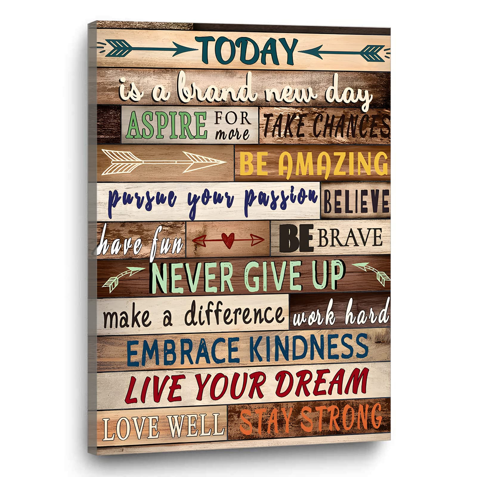 Retro Inspirational Wall Art Today is a New Day Poster Positive Quotes Pictures Motivational Quotes Artwork Never Give Up Painting Brown Inspirational Wall Art for Office Bedroom 16x24inch Unframed