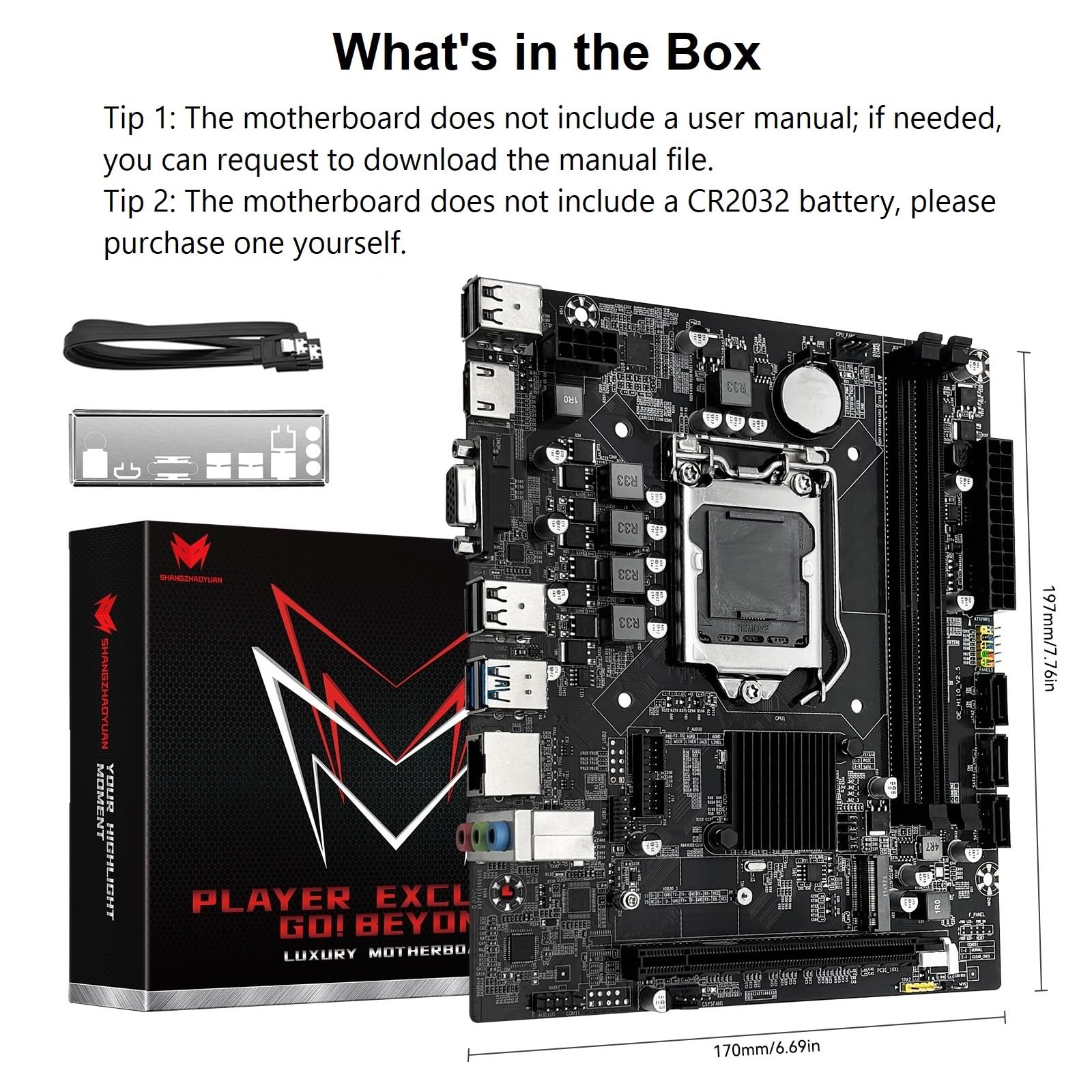 SHANGZHAOYUAN - Placa base LGA 1151 H110 Gaming para Intel 6-9th Gen Core i3/i5, Pentium, Celeron Series, DDR4, PCIe 3.0/2.0, NVME/NGFF M.2, SATA 6 Gbps, VAG, compatible con HDMI