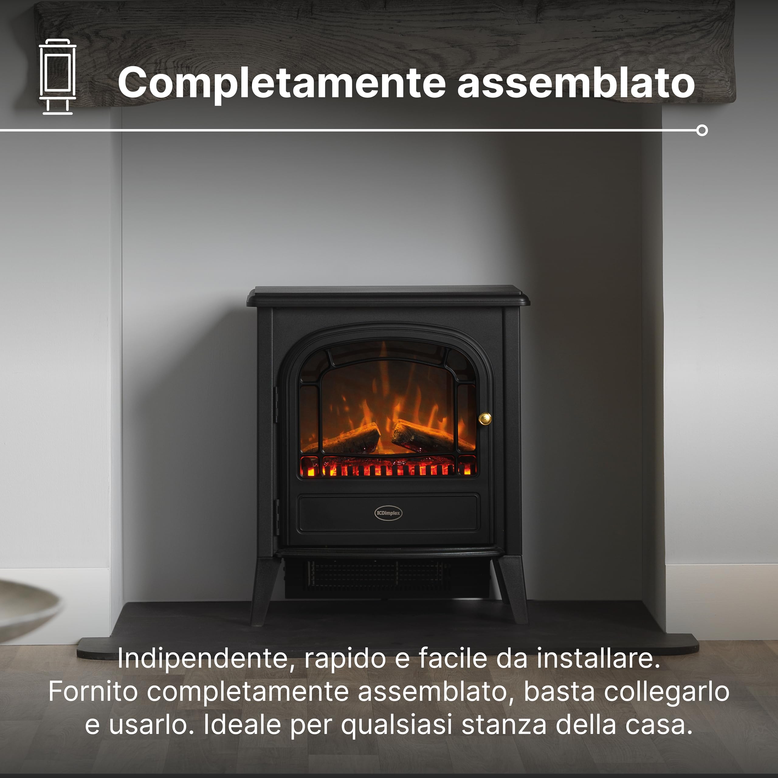 Dimplex Club Caminetto Elettrico Camino Elettrico da Terra con Letto di Ceppi Ardenti e Effetto Fiamma LED Optiflame Camino Finto con Ventilatore Riscaldante da 2 kW Incluso Telecomando