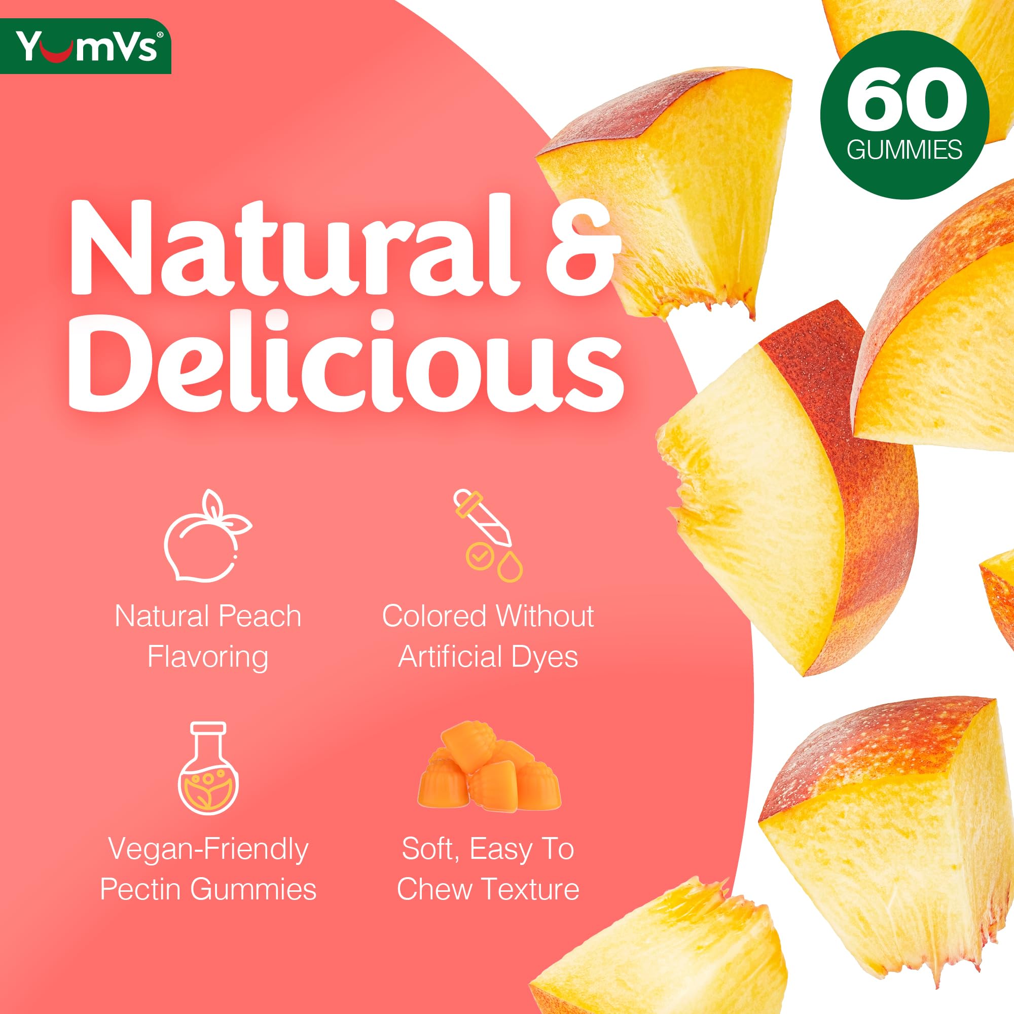 YUM-V'S Ginger Gummies, 500 mg Ginger Root Extract, Peach Flavor, Nausea Relief, Digestion & Immune Support, Vegan, Non-GMO, Gelatin-Free (60 Count) — Amazon image 5