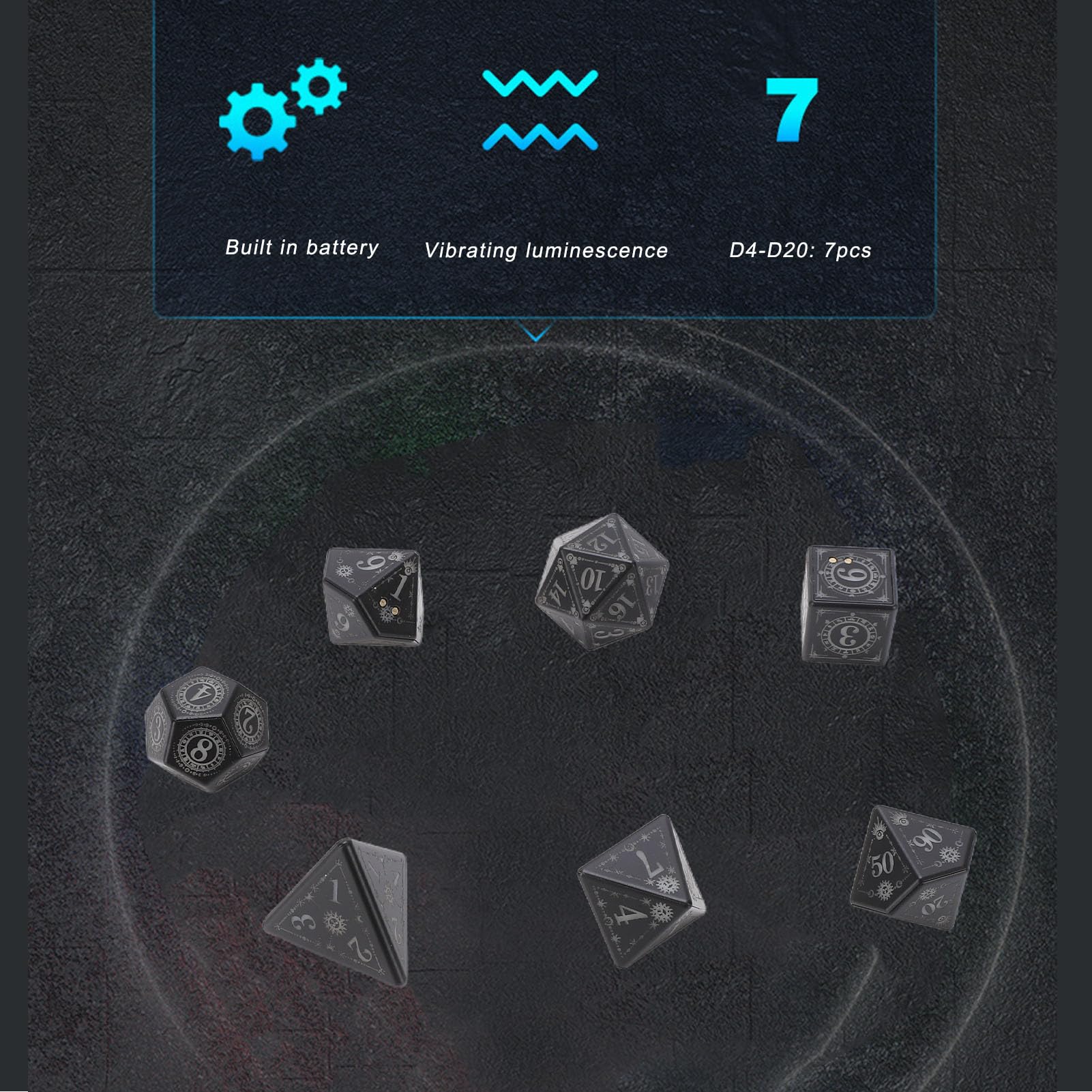 Luocute Set di Dadi Illuminati a LED, Dadi DND Poliedrici Ricaricabili con Scatola di Ricarica per Giochi Tavolo di Ruolo Dungeons and Dragons