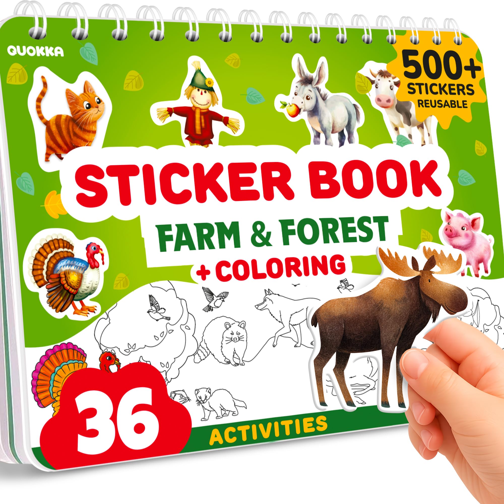 Quokka Sticker Book for Kids Ages 3-5 Farm and Forest – Toddler Activity Book, Draw and Stick Creative Workbook with 500+ Stickers, Create Your Own Nature Scenes for Travel Quiet Time Play