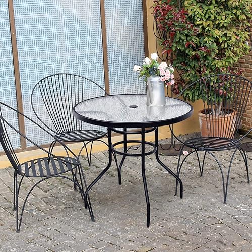 Miniatura 4 de Tangkula - Mesa de patio al aire libre de 32 pulgadas, redonda, con marco de acero, tapa de vidrio templado, muebles para eventos comerciales, mesa