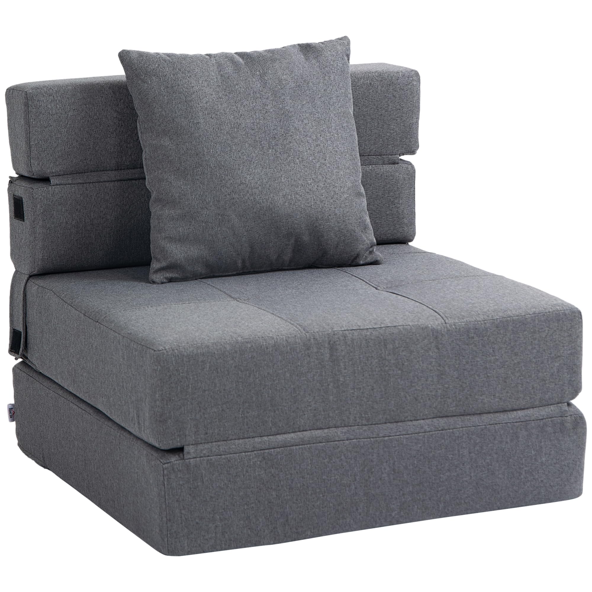 HOMCOM - Calentador de sofá cama convertible sillón de 1 plaza con 1 cojín desenfundable, tejido gris