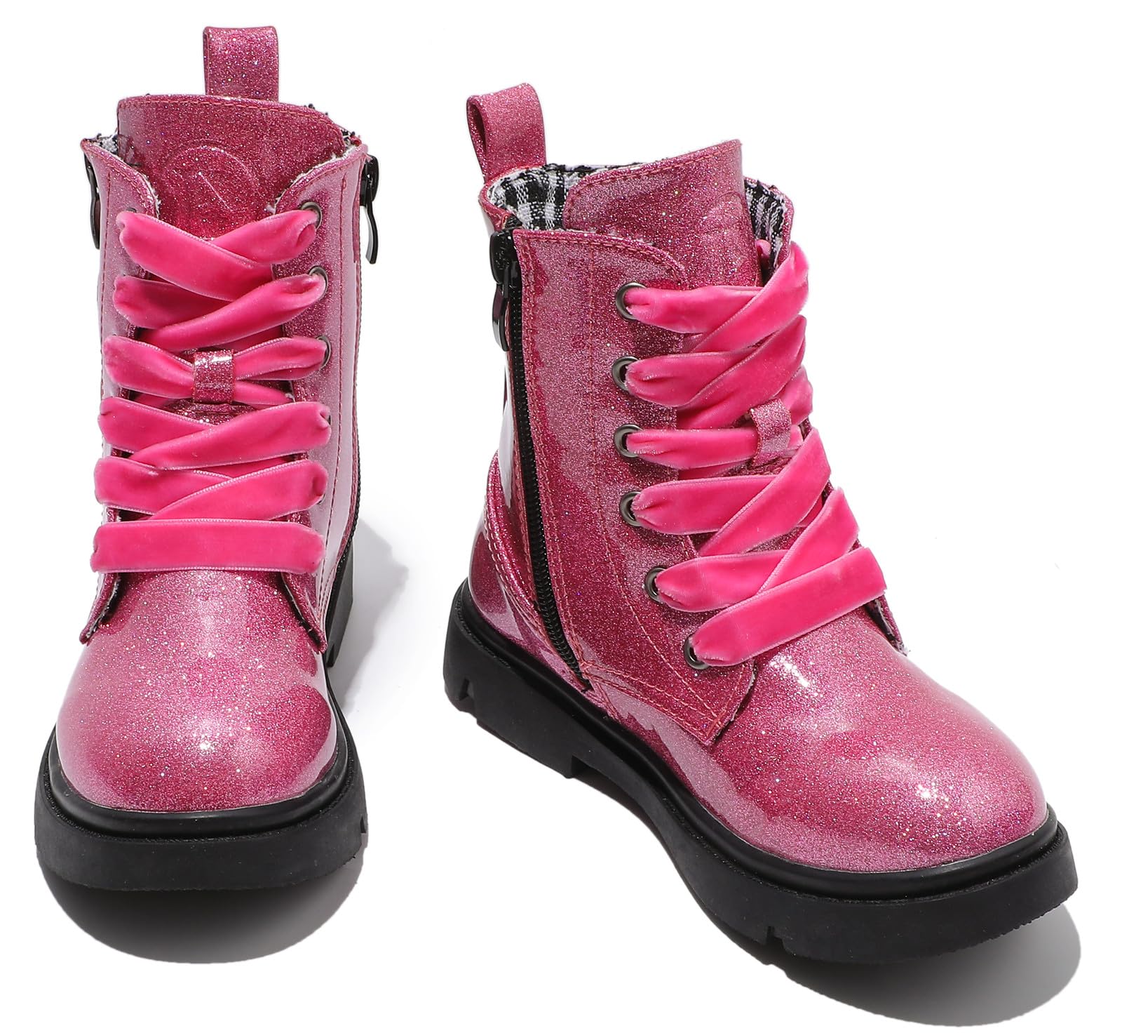 DADAWENBoys Girls Glitter Ankle Boots Lace Up Waterproof Combat Shoes With  Side Zipper for Toddler/Little Kid/Big Kid - Main Image