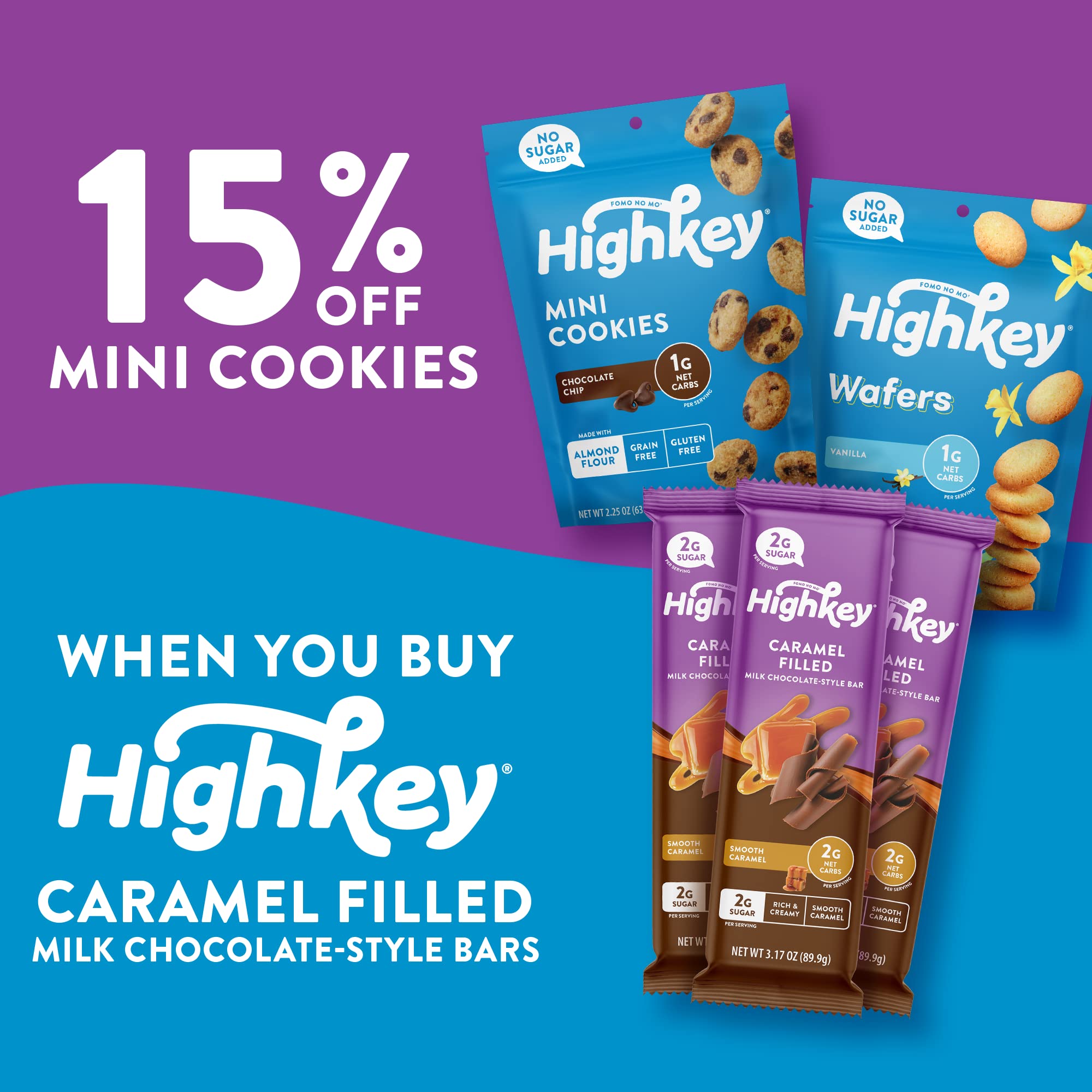 HighKey Sugar Free Cookies Variety Pack 6.75oz Keto Snacks Zero Carb