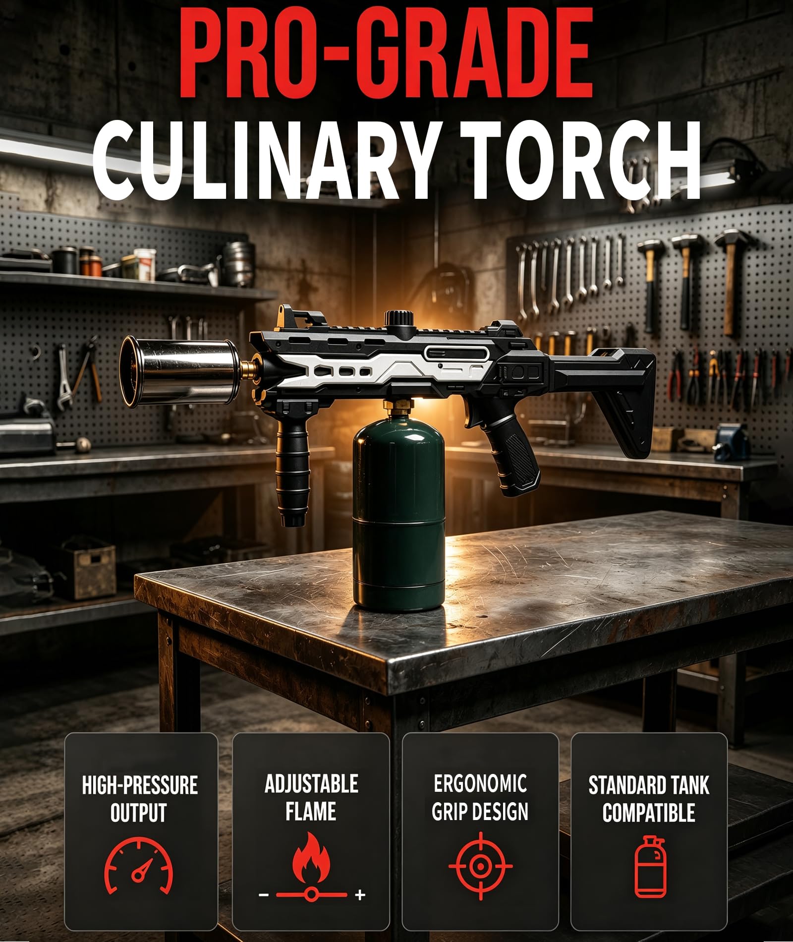 Potente pistola de propano, regalo para hombres y padres, soplete culinario de cocina para asar filetes, iniciador de carbón para fogata para accesorios de parrilla Blackstone (tanque no incluido