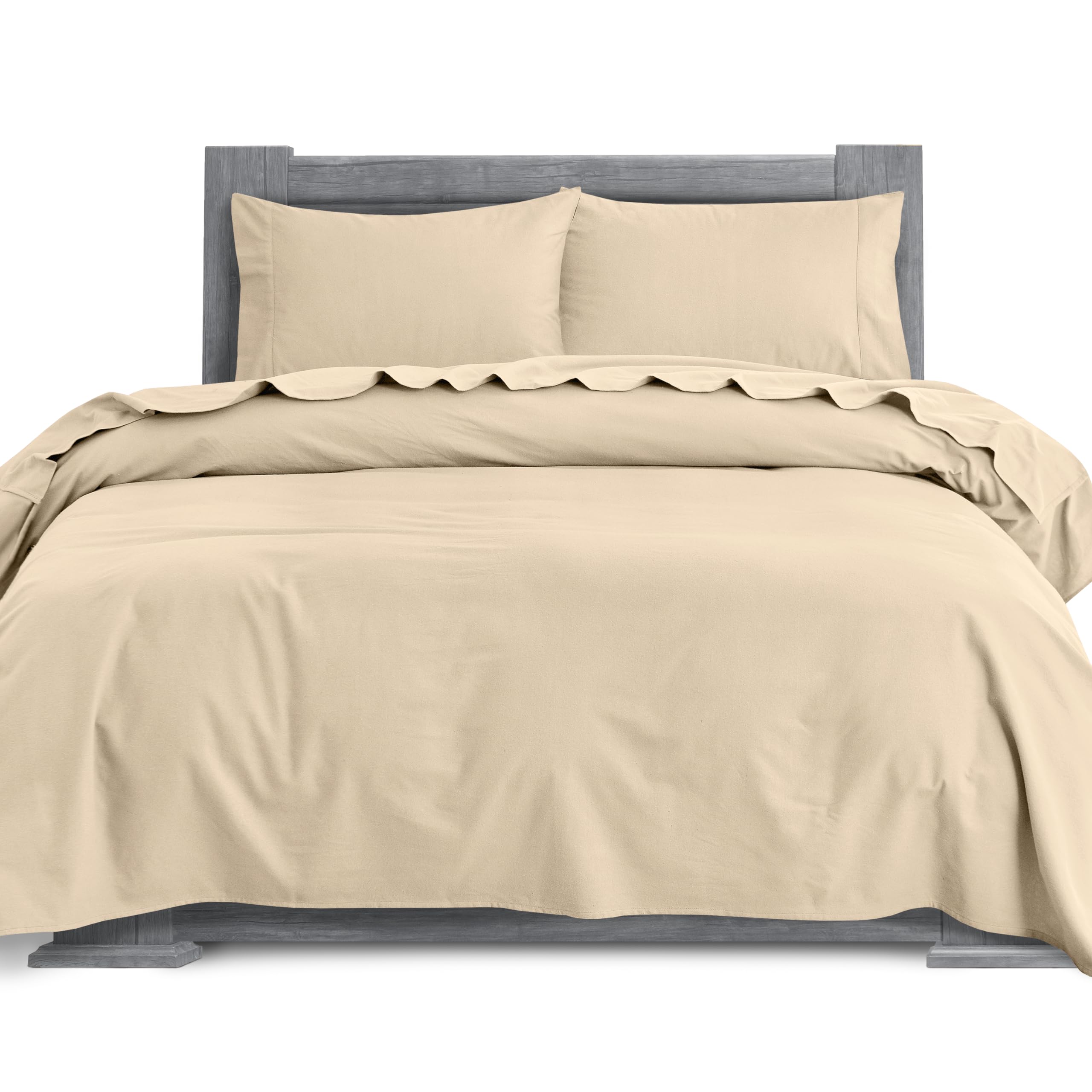 Elegant Comfort Soft 4-Piece 100% Turkish Cotton Flannel Sheet Set - Premium Quality, Deep Pocket Fitted Sheet, Ultra Soft, Cozy Warm Flannel Sheets - King, Linen