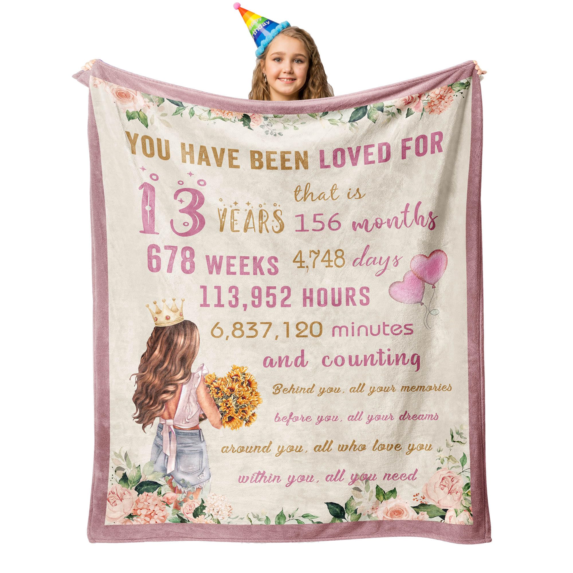 Regalo per il 13° compleanno per ragazze, regali per ragazza di 13 anni 150 x 127 cm, morbida coperta per figlia, nipote, 13 anni, idea regalo, coperta per divano e compleanno