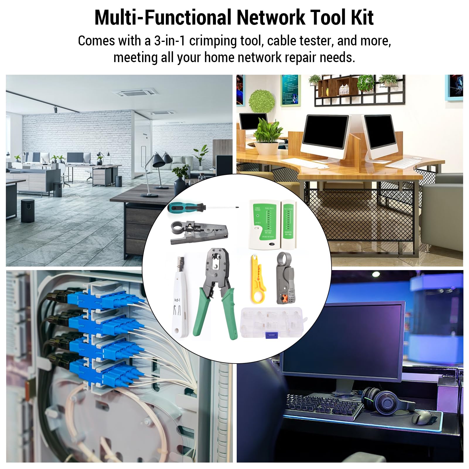 Outil de Sertissage RJ45, Testeur de Câbles, Kit Câbles Réseau Multifonctionnel, ABS Efficace, Portable pour les Outils Réparation à Domicile