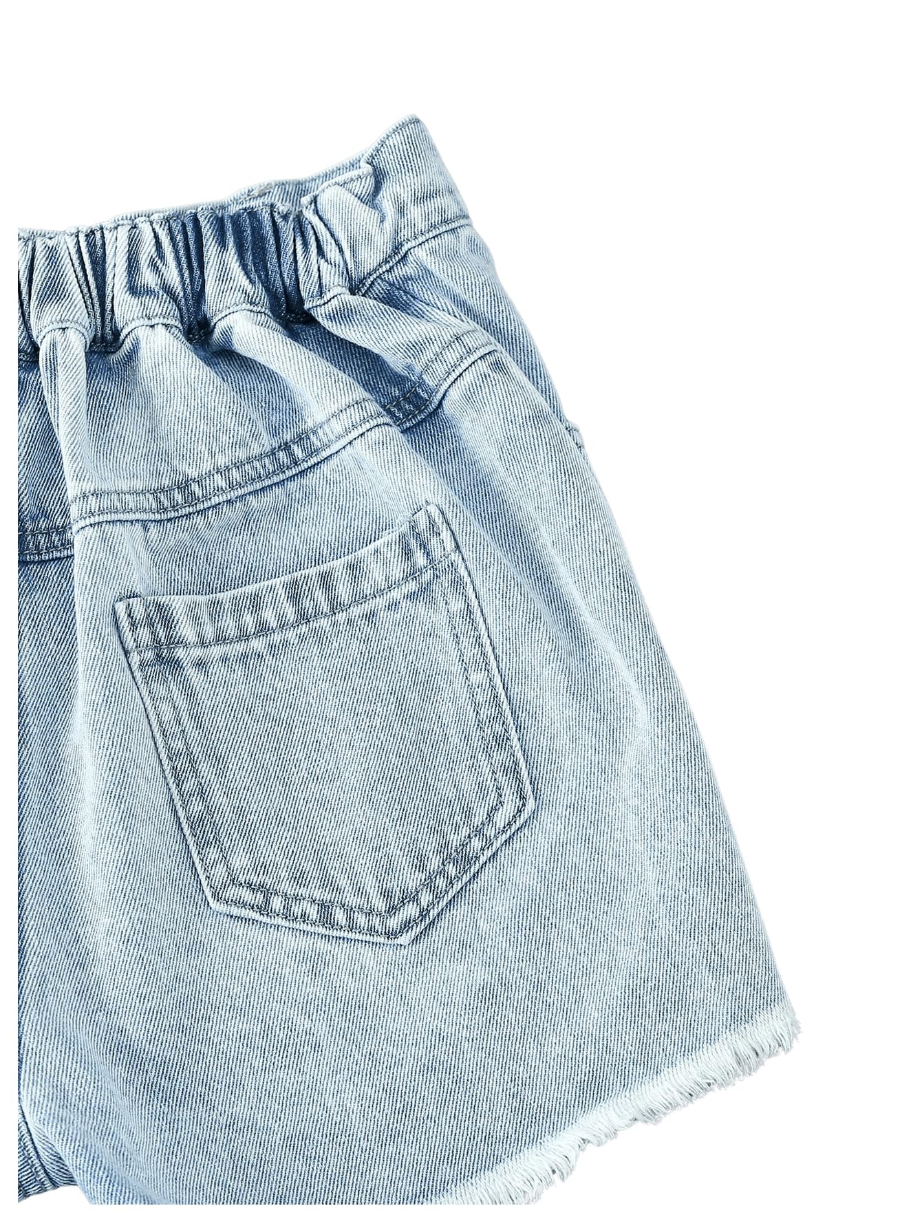 Floerns Pantaloncini da ragazza in denim strappato con orlo grezzo elastico in vita gamba dritta con tasche
