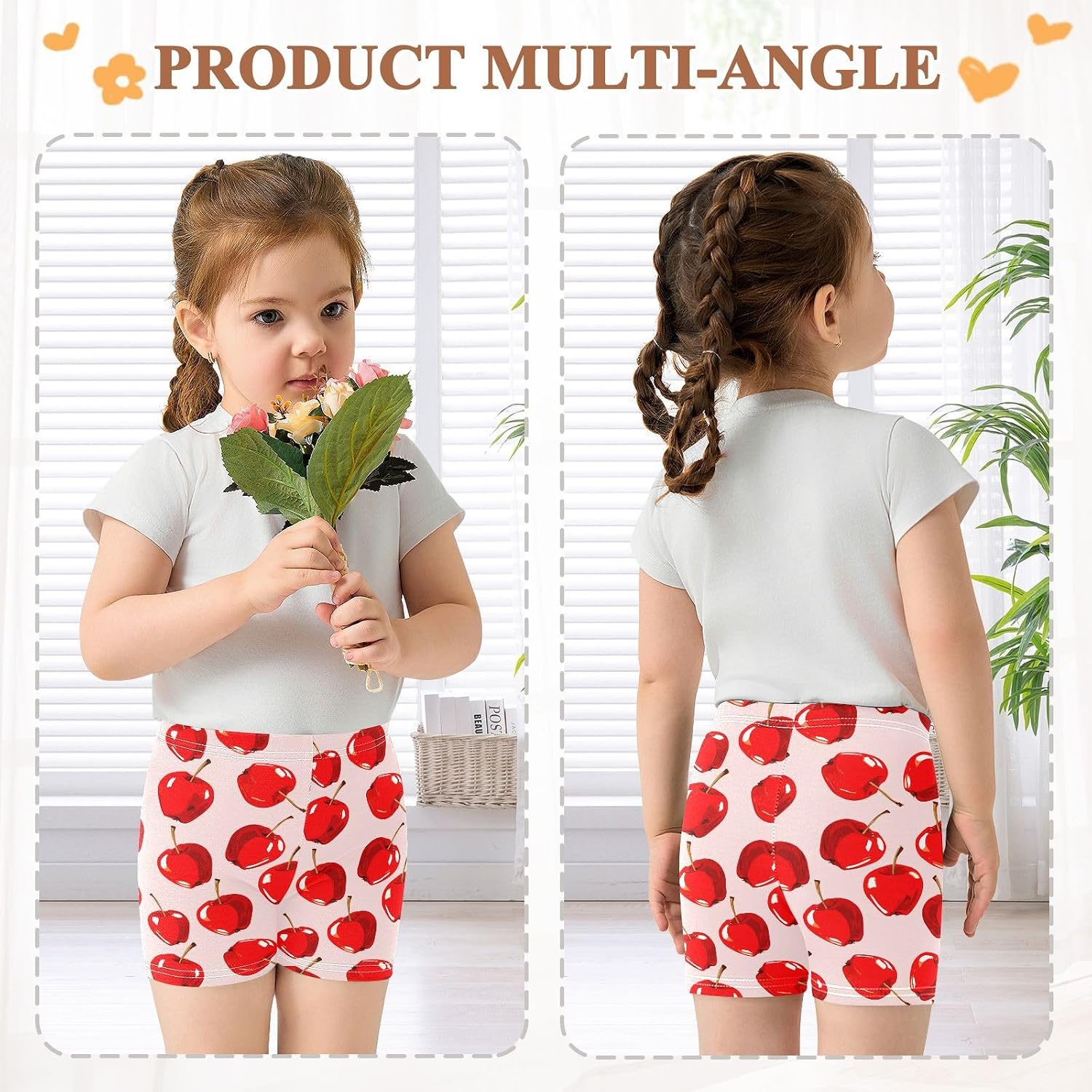 Red Fruit Pink Girls Bike Shorts Toddler Soft Cotton Active Biker Shorts