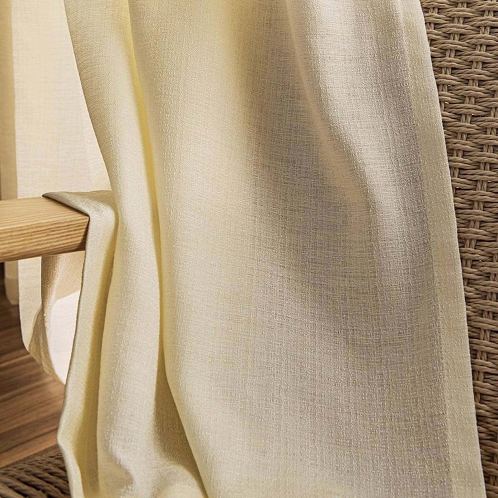 Rideaux semi-transparents jaune aspect lin 86x137 cm avec clips pour salon