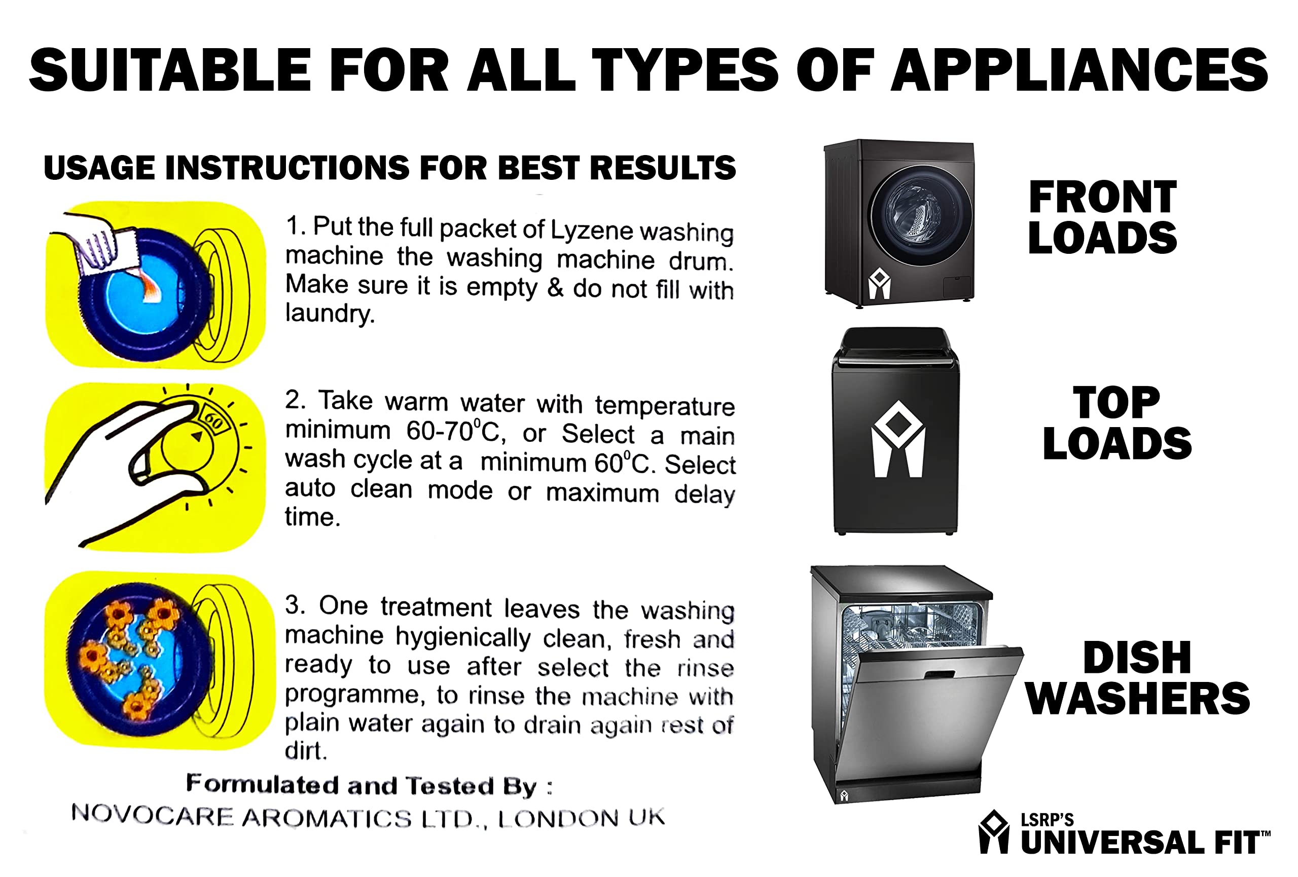 LSRP'S Universal fit Deep Cleaning Descaler For Washing Machine Front Load/Top Load/Dishwasher Removes Limescale & Virus From Drum Tub Faster Than Washing Machine Cleaner Tablet Hard/Soft Water 1