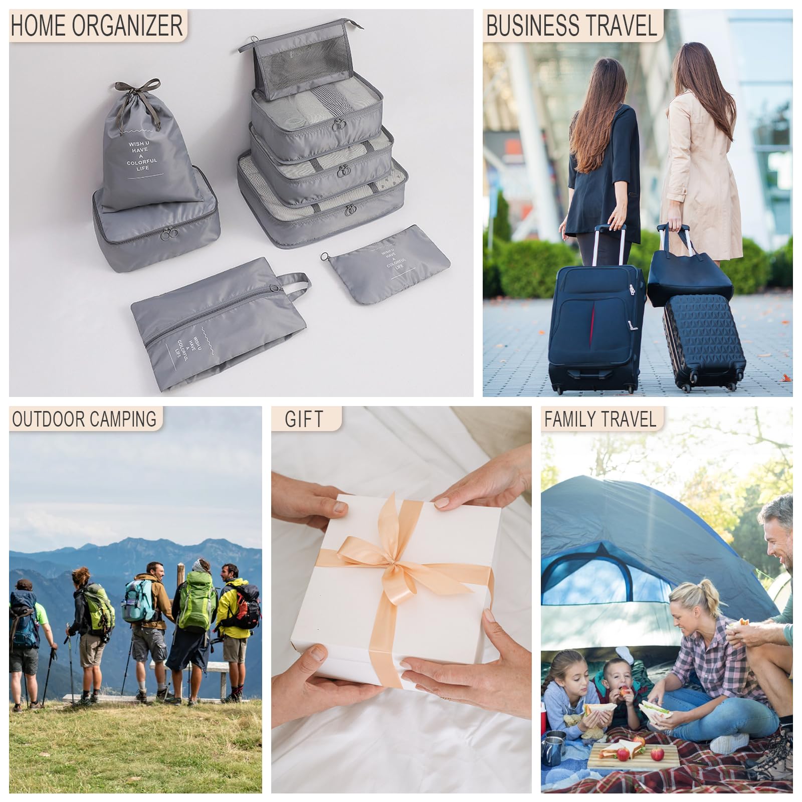 Set Organizer Valigia 12 Pezzi - Cubi Per Viaggio Impermeabili Grigio - Foto 11