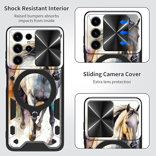 Vista 236 de Funda para Samsung Galaxy A13 5G con cubierta deslizante para lente de cámara y anillo giratorio de 360 grados, soporte híbrido de doble capa Flores