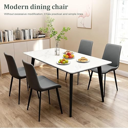 Vista 39 de Sillas de comedor, modernas sillas de comedor de piel sintética con patas de metal resistentes, asiento tapizado, sillas laterales decorativas