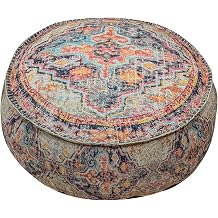 Mandala Life ART Bohemian Outdoor Floor Cushion Cover - Unstuffed 24x8 inches - Vintage Round Pouf Otttoman