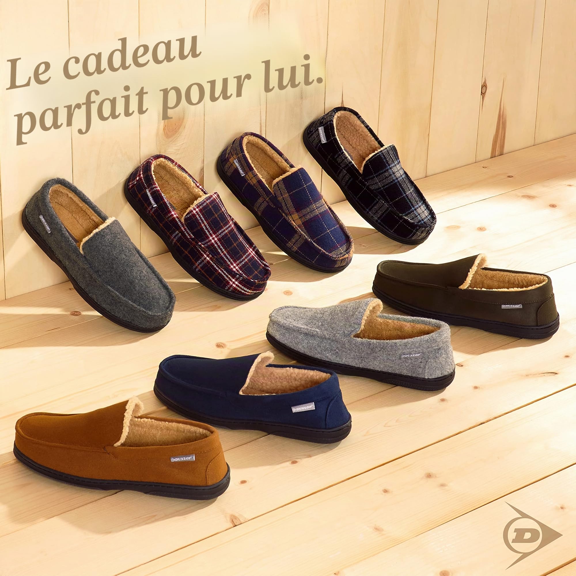 DUNLOP Chausson Homme Semelles Antidérapantes Chaussons Charentaises Hommes Mémoire de Forme Intérieur Extérieur Pantoufles Mocassins Loafers Hiver