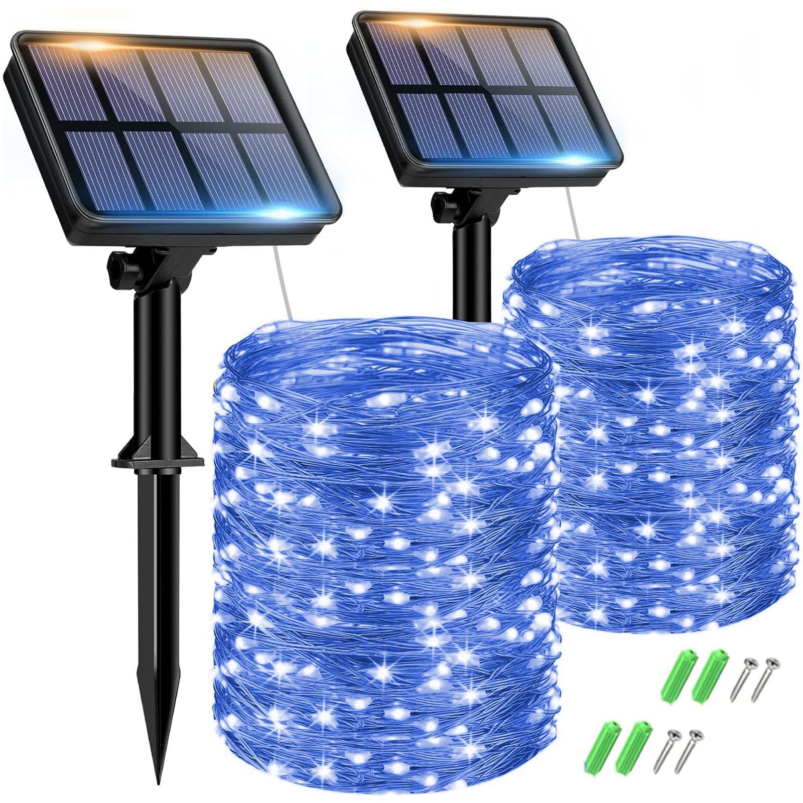 btfarm 2 Paquete Guirnaldas Luces Exterior Solar, Totalmente 30M 300 LED, 8 Modos Cadena de Luces Decoracion para Terraza, Fiestas, Bodas, Patio, Jardines (Azul)