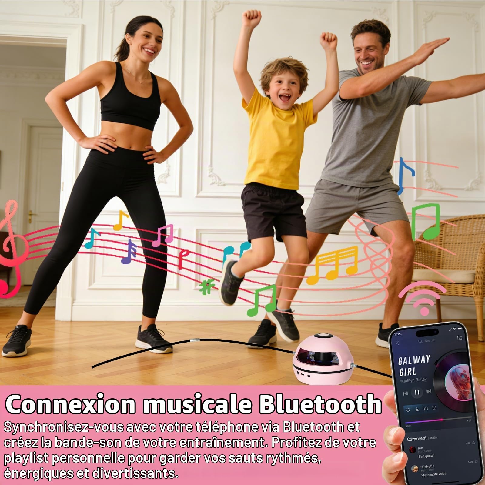 Corde à Sauter Électronique, Machine à Corde à Sauter avec Télécommande, avec 10 Niveaux de Vitesse, Compteur à Affichage LED, Musique Bluetooth, Appareil D'entraînement pour