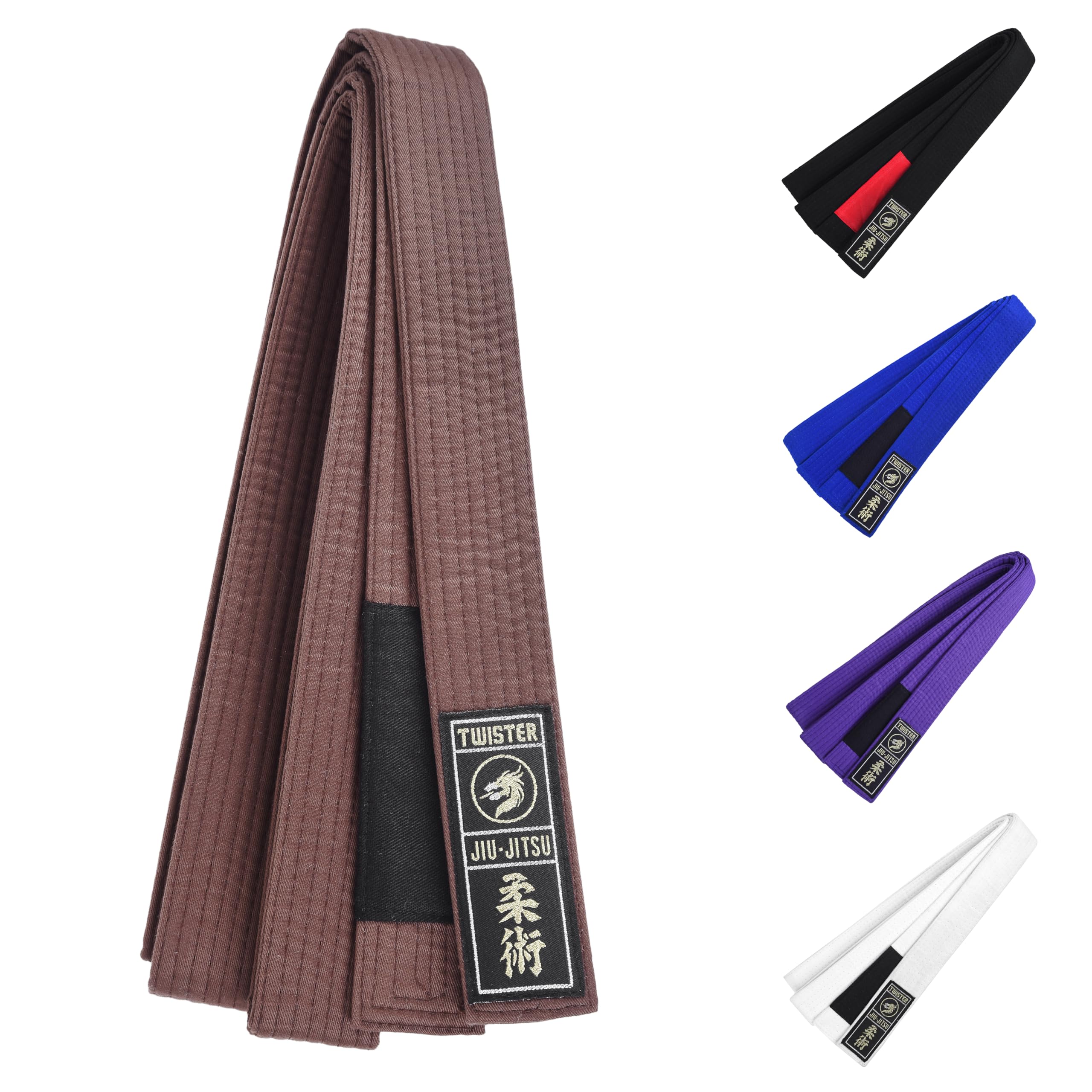 Twister Jiu Jitsu BJJ Belt 1.5” Wide for Men Women Adults | Premium Cotton with Woven Patch | 8 Row Stitching |