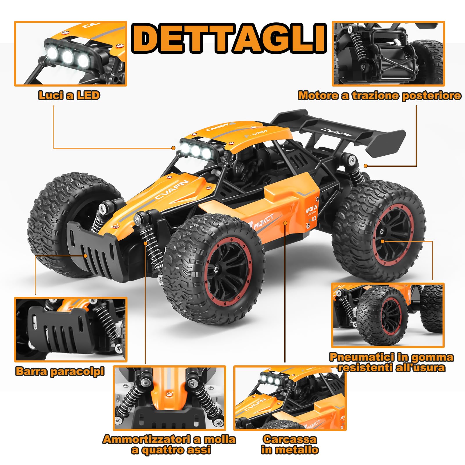 Jiakora Macchina Telecomandata per Bambini, 2,4 GHz Auto Telecomandata con Luce LED, 1:16 RC Car Offroad Monster Truck Telecomandato con 2 Batterie, Auto Giochi Regalo di Compleanno Natale per Ragazzi