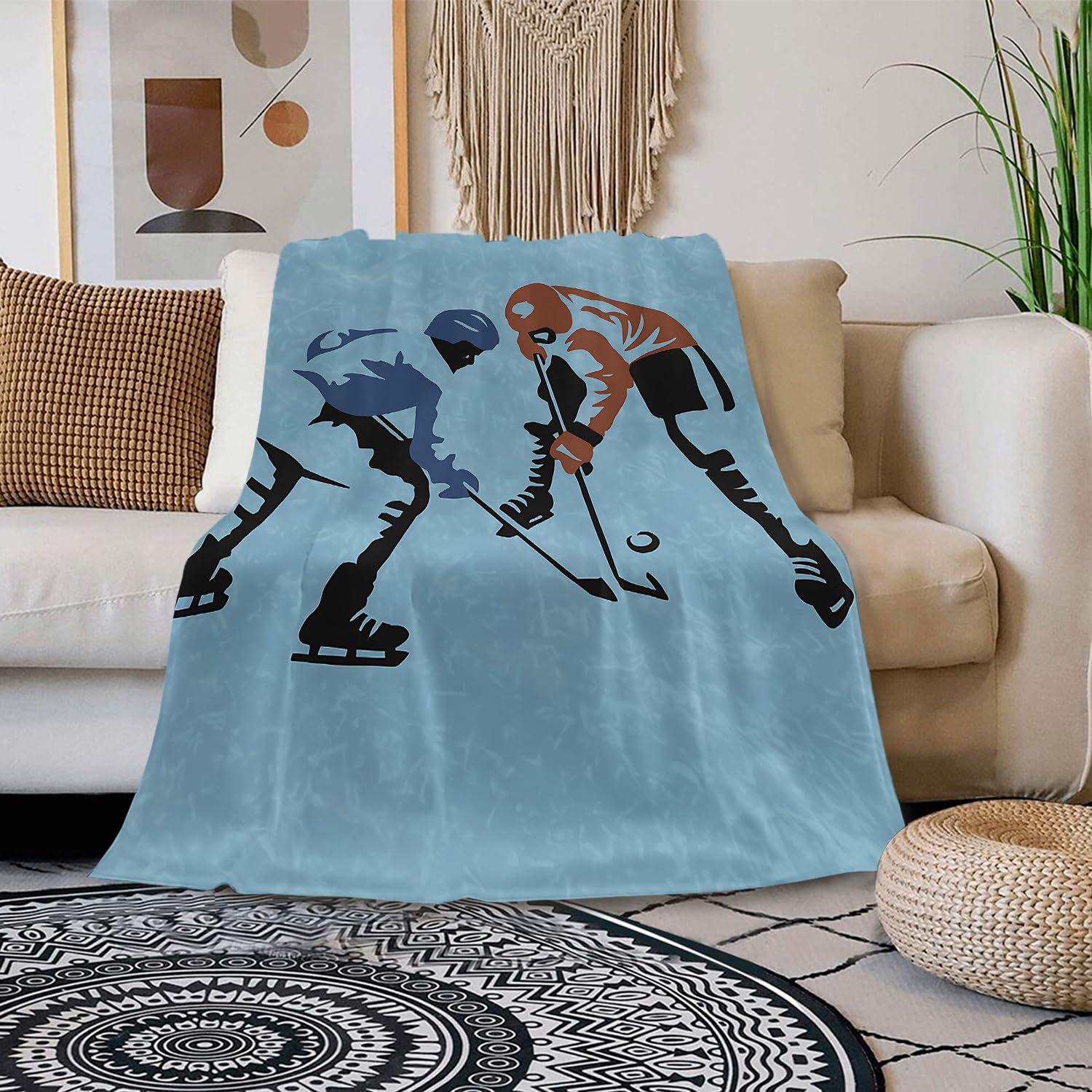 Hockey Fleece Blanket for Kids and Adults – Soft Lightweight Ice Hockey Throw Blanket – Cozy Sport Themed Blanket Hockey Gifts for Boys, Girls, Teens, Hockey Players & Fans (Hockey-C, 51'' x 59'')