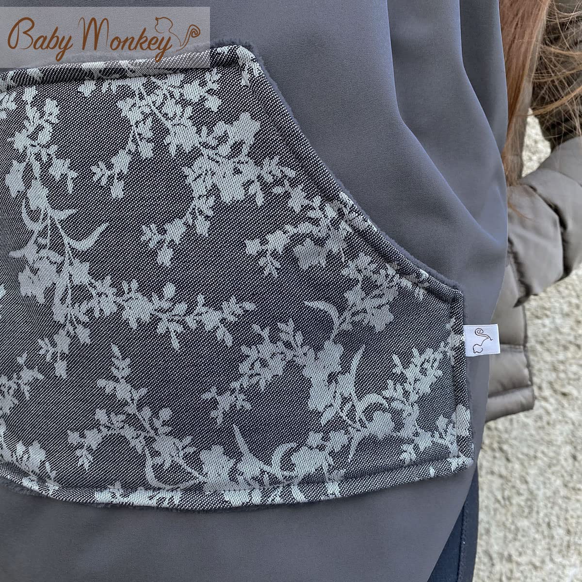 Cover babywearing autunno e inverno, cover per portare, copertura per marsupio impermeabile Baby monkey (Grigio Flora)