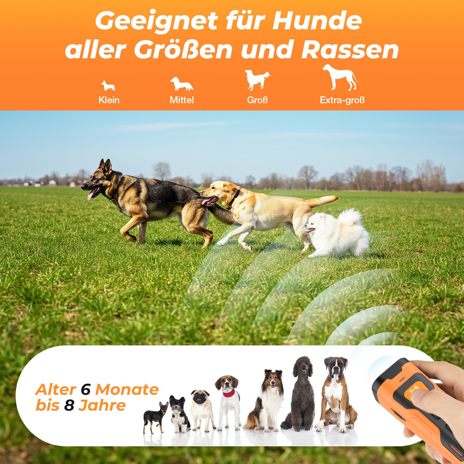 Appareil Anti-aboiement pour Chiens, Dispositif Anti-aboiement Ultrason Rechargeable avec 4 Fréquences Réglables, Lampe de Poche LED, Dispositif Anti-aboiement Ultrason pour Chiens, Pour Chiens
