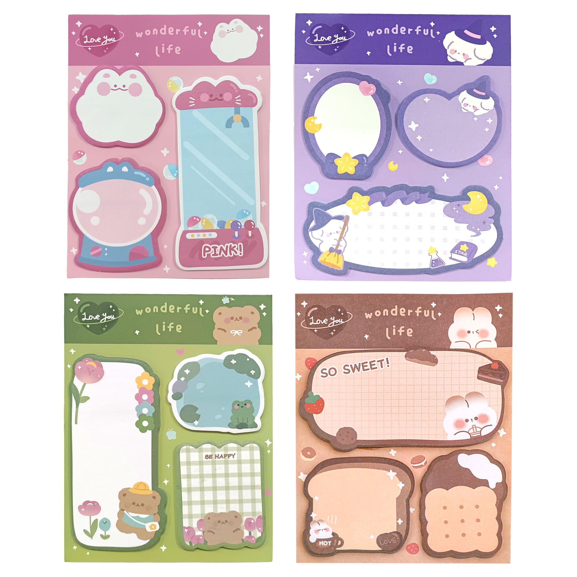 240 Sheets Cute Sticky Notes Set, 12 Styles Cartoon Animal Small Post It Notes Cute Kids Message Note, 20 Sheets per Pad Sticky Notes Party Bags Filler for School, Office Memo, Student Class Gifts
