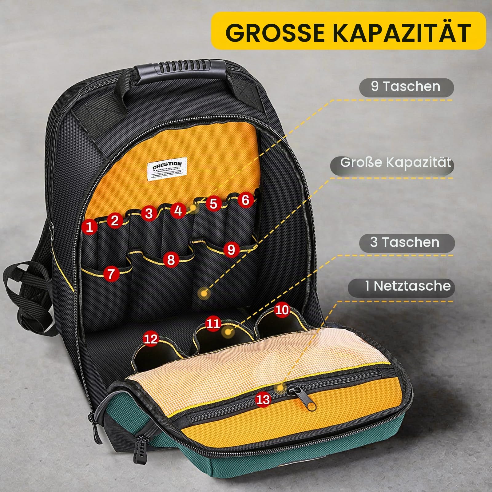 WINHUNT Werkzeugrucksack 43x31x20cm, 1680D Oxford Wasserdicht，Grün