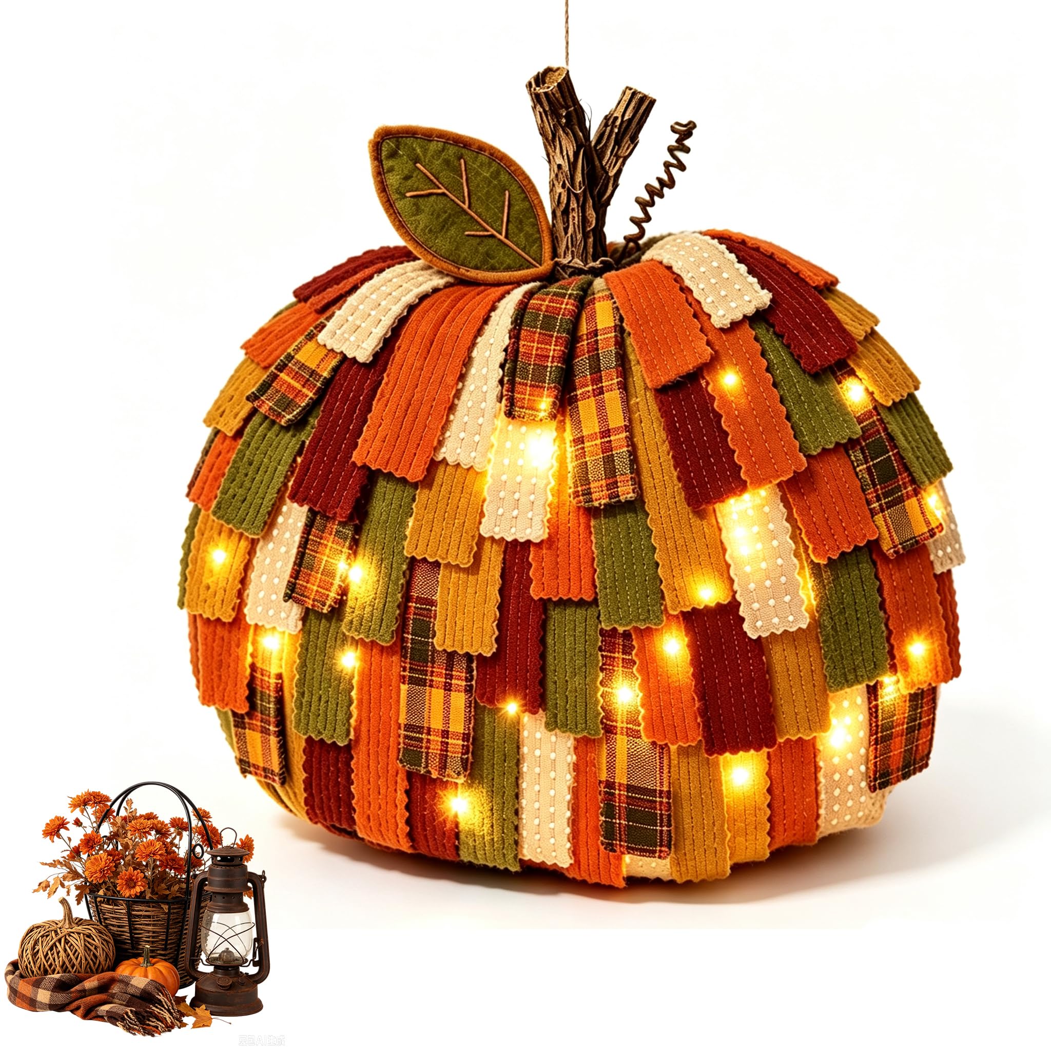 Handmade Patchwork Pumpkin Door Hanger (Led)