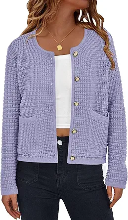 PRETTYGARDEN Women Knit Cardigan Sweaters Fall Fashion Long Sleeve Open Front Button Down Trendy Casual Jacket Winter Clothes