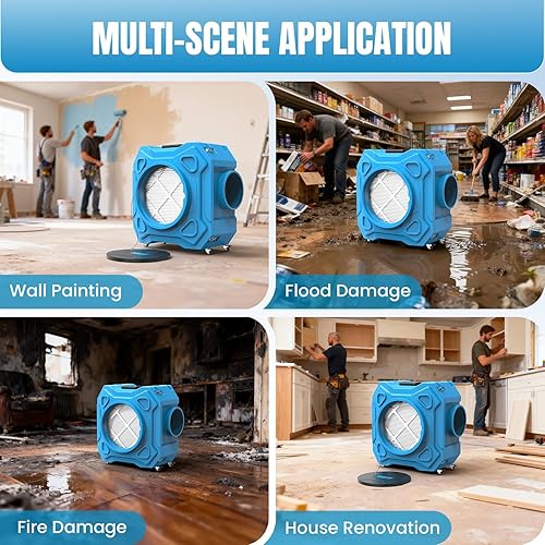 Miniatura 8 de Depurador de aire con filtración de 3 etapas, máquina de aire negativo HEPA de 790 CFM con ruedas bloqueables de 360 y mango plegable automático,