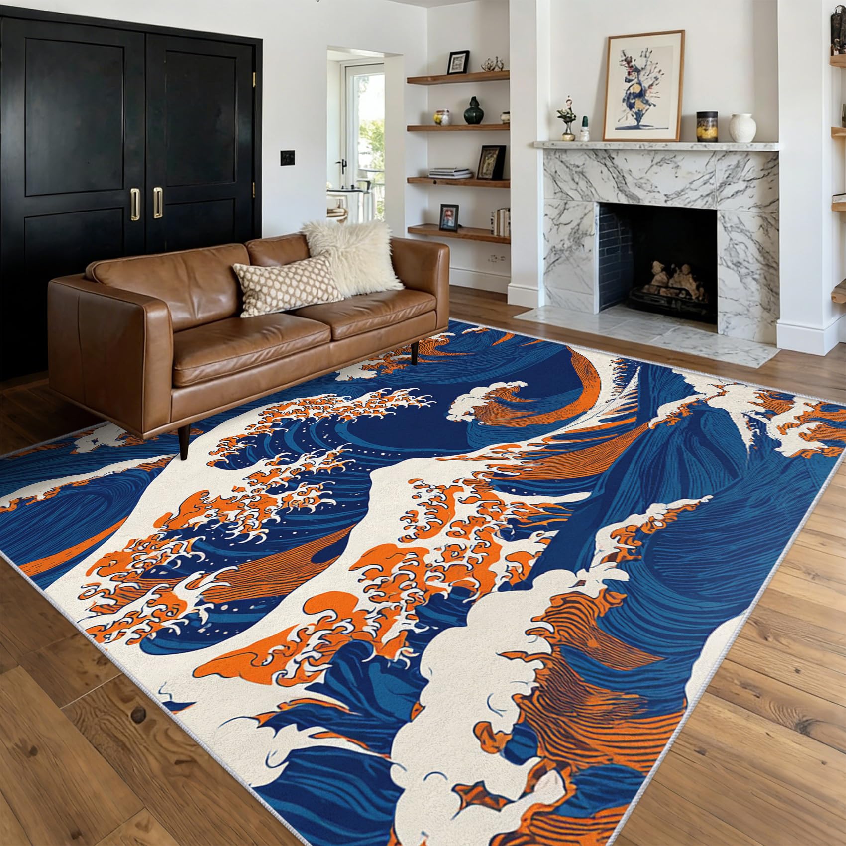 Tapis oriental asiatique Ukiyo-e anti-glisse et anti-poussière pour salon et chambre