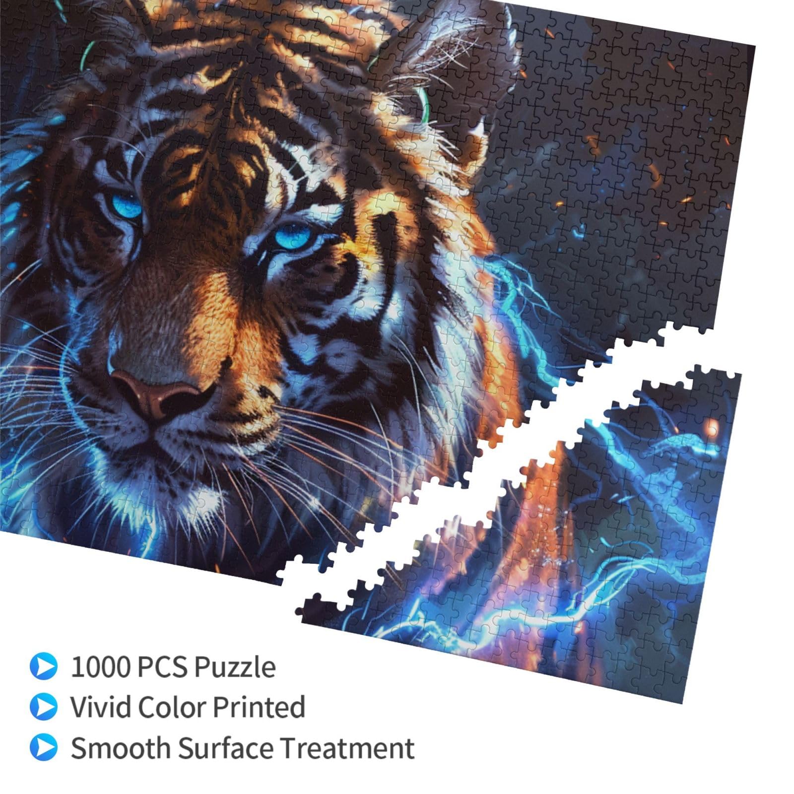 Electric Blue Tiger Jigsaw Puzzle - 1000 Pieces, Fierce Wildlife Art, Adult Puzzle For Home & Gifting - View #6