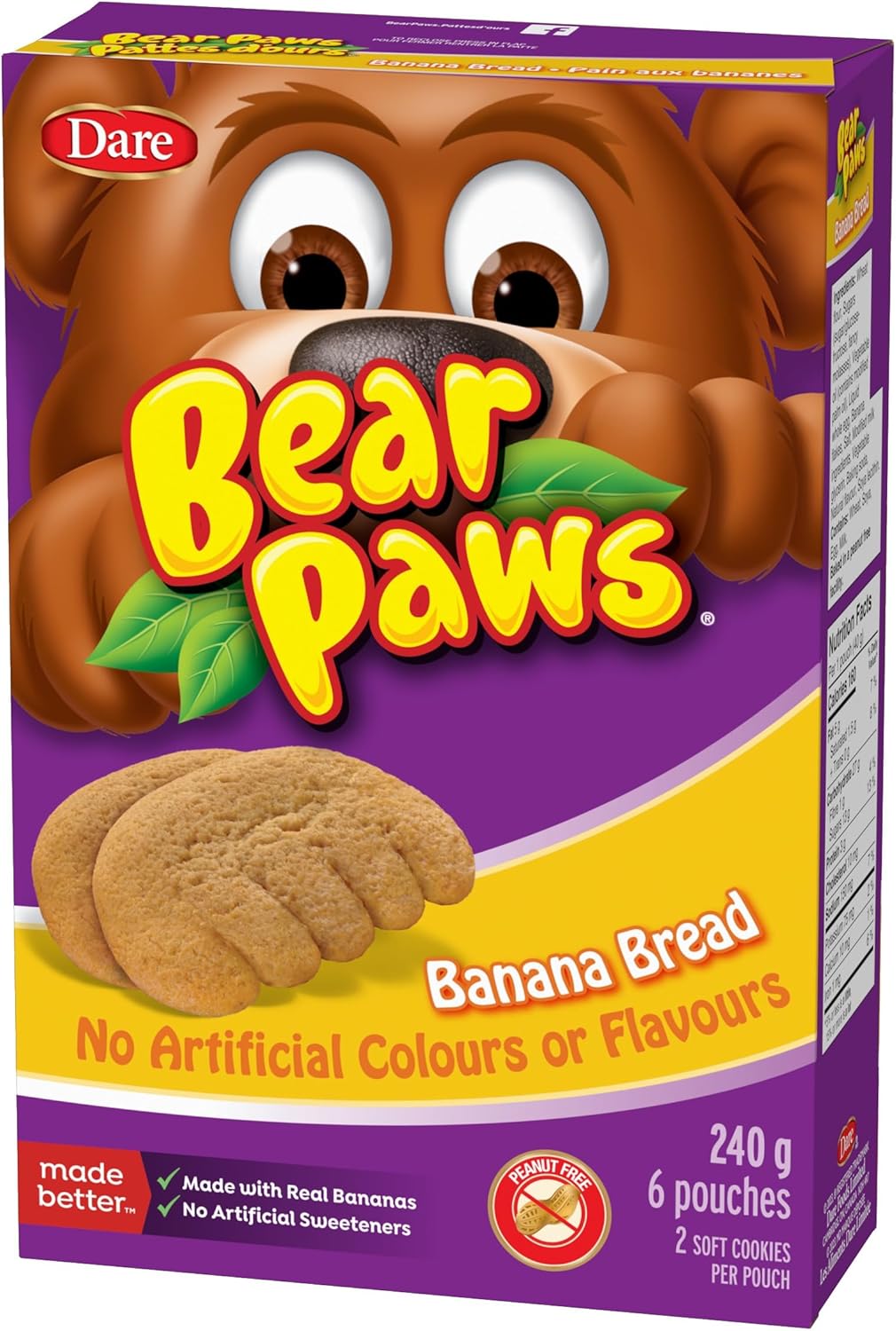 Bear Paws Banana Bread Cookies - Soft Cookie Snack Packs, School Snacks, Made With Real Banana, Peanut Free, 240g, 6 Pouches