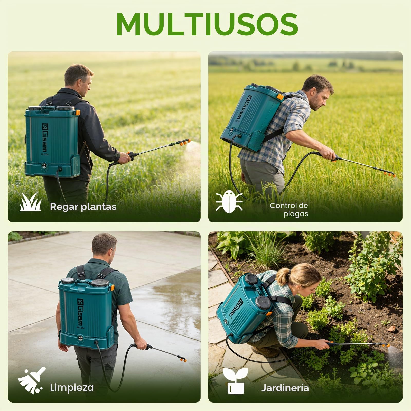 20L Pulverizador de Mochila a Presión con2*2.0Ah Batería Recargable, 120 PSI Pulverizador Electrico con 5 Boquillas Incluidas&Lanza de Acero Inoxidable para Jardín y Agricultura (Sky Blue)