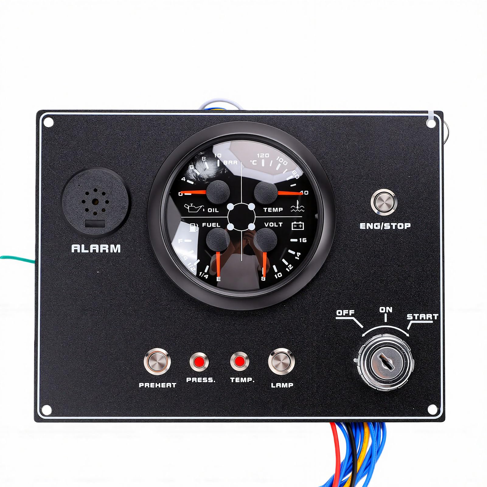 Cocoarm Panel de Instrumentos para Barcos Grupo de Indicadores Marinos de Metal y Plástico 12 V 4 en 1 Presión de Aceite Voltímetro de Temperatura del Agua Pantalla de Nivel de Aceite para Yates RVs