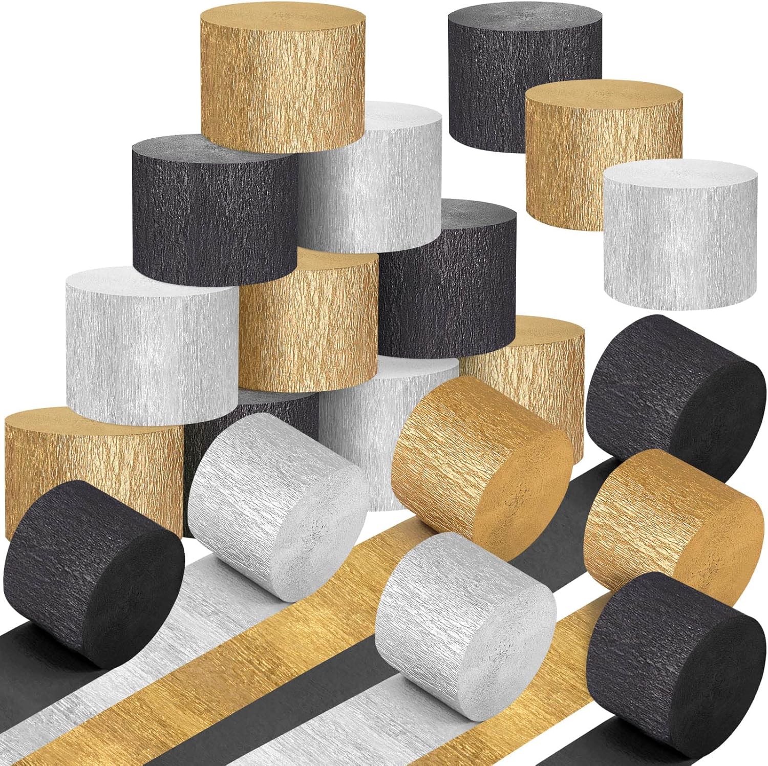 20 Rolls Graduation Crepe Paper Streamers, 1640 Ft Black