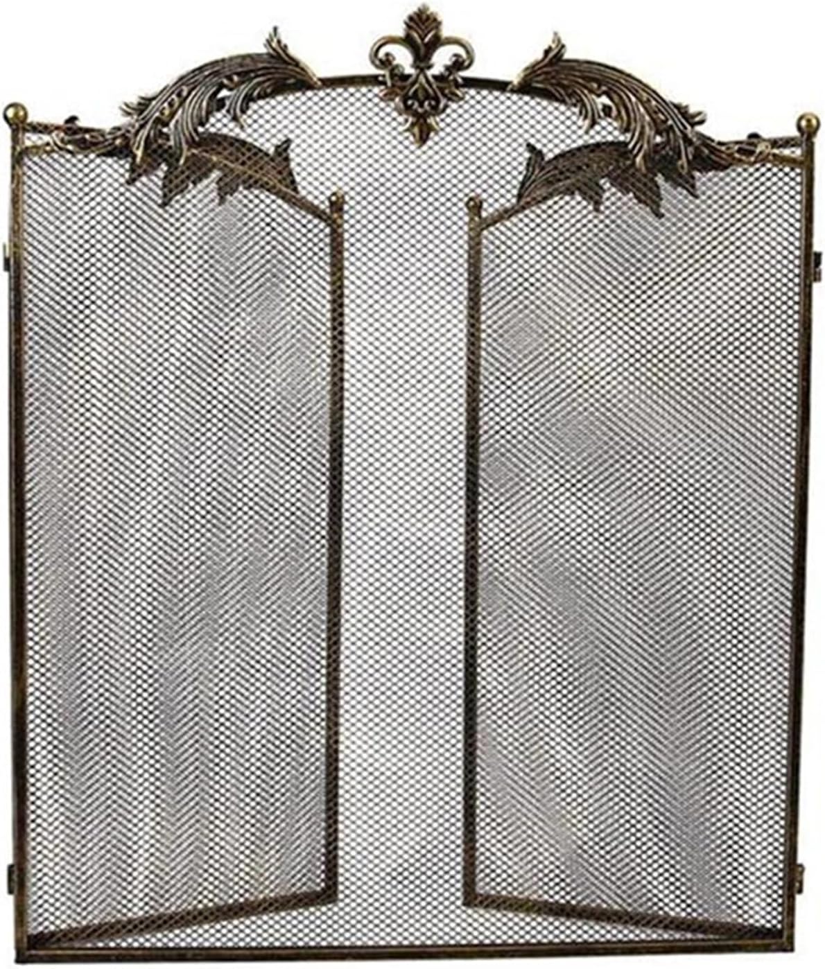 Antique 3-Panel Fire Screen, Spark Guard with Hollow Carving, Distressed Finish, Elegant Living Room Decor for Charcoal Fireplaces, Safety & Style Upgrade