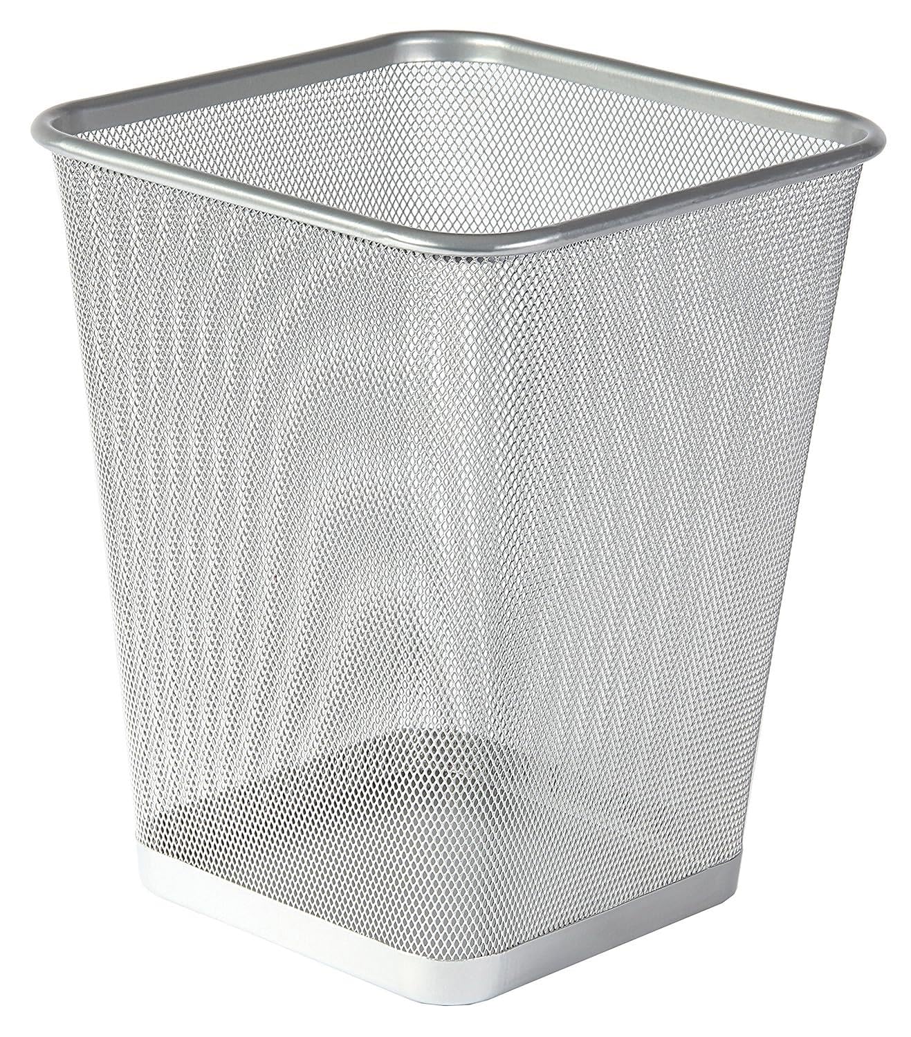 VIVAAS Silver Square Metal Waste Paper Bin Lightweight Mesh Trash Can Waste Basket Garbage Can Waste Bin for Bathrooms, Kitchens, Home Offices, Living Room, Indoor Garbage Mesh Bin (1)