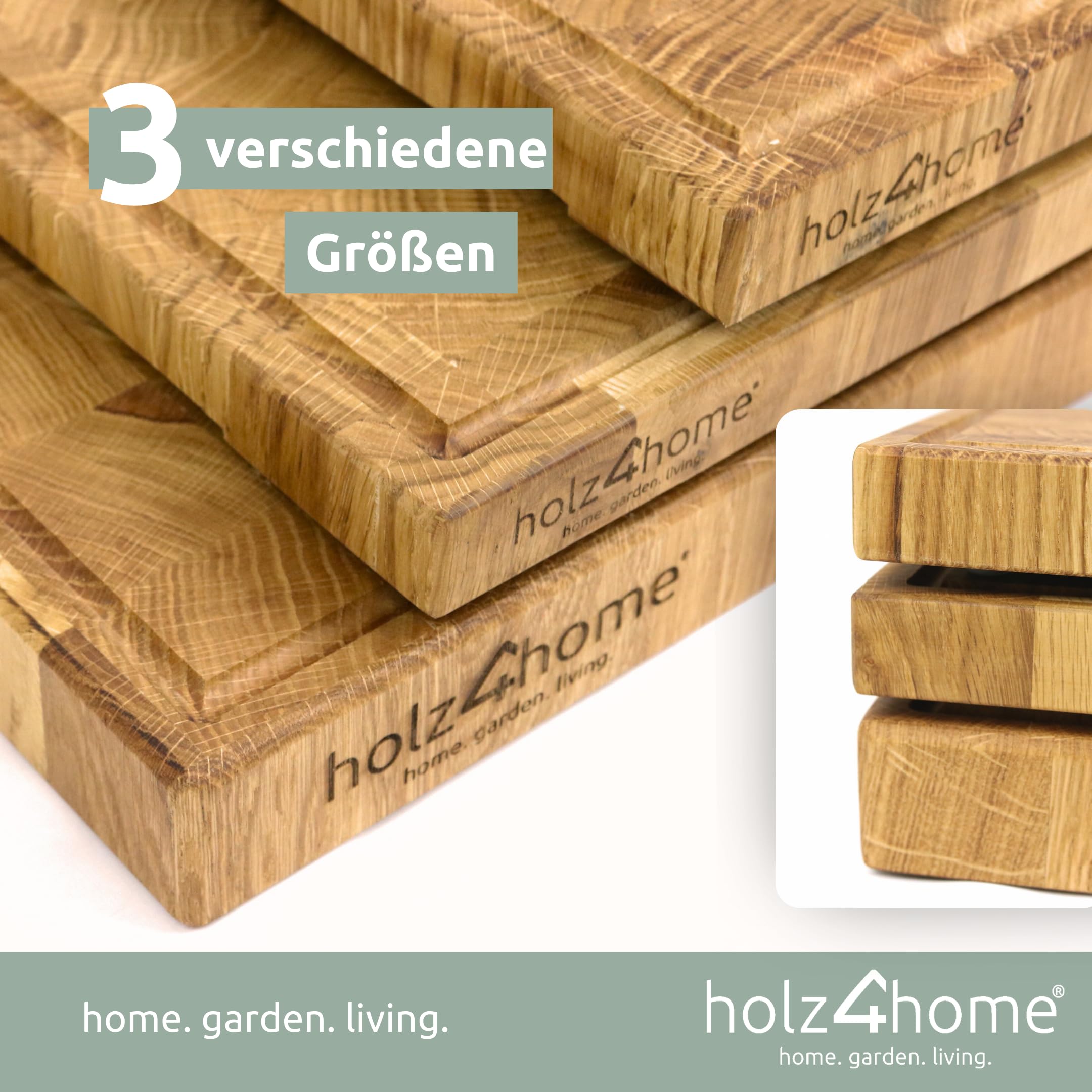 holz4home® Schneidebrett L aus Eichenholz I Stirnholz Würfelmuster Echtholz Brett I Hackbrett Steakbrett 40x30x4 cm I Küchenbrett mit Saftrille Holzbrett für Gemüse Fleisch